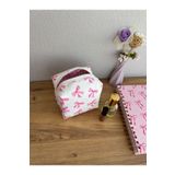 minyaturhayalim Soft pembe fiyonklu mini makyaj ve ped çantası astarlıdır yıkanabilir ölçüleri 10-10-7cm dir