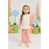 Minycenter Kız Bebek Çiçek Nakışlı Fırfırlı Tişört 3 Ay-36 Ay Pudra - 3 - 6 Ay