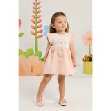 Minycenter Kız Bebek Çiçek Nakışlı Kolları Fırfırlı Body Elbise 3 Ay-36 Ay Pudra - 3 - 6 Ay