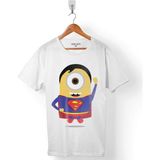 Minyonlar Mınnıons Superman Süper Kahraman Hero Erkek Tişört - Beyaz - Renkli - 2XL