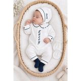 Minytrendy Erkek Bebek Isme Özel Konsept Yenidoğan Tulum Şapka Eldiven Isimli Takım Mevlüt Kıyafeti Bebek Hediyelik - 0 - 3 Ay - Lacivert