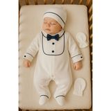 Minytrendy Erkek Bebek Yenidoğan Tulum Özel Gün Hastane Çıkışı Takım Şapka & Eldiven Set Bebek Mevlüt Hediyelik - 0 - 3 Ay - Lacivert