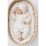 Minytrendy Kız Bebek Yenidoğan Tulum Organik Müslin Fırfırlı Bebe Yaka Şapkalı Takım Hastane Çıkışı Bebek Hediyelik