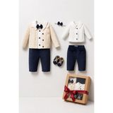 Minytrendy Yenidoğan Erkek Bebek Premium Kadife Pantolon Triko Hırka Set Bebek Doğum Hediyesi Kutusu Mevlüt Kıyafeti