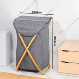MIO-100 Bambu Banyo Kirli Çamaşır Sepeti Banyo Düzenleyici Sepet 40,5X65,5 cm - 40,5 x 65,5 cm - Gri