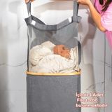 MIO-101 Bambu Banyo Kirli Çamaşır Sepeti Banyo Düzenleyici Sepet 44X66 cm - 44 x 66 cm - Gri