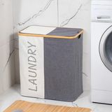MIO-103 Bambu 2 Bölmeli Banyo Kirli Çamaşır Sepeti Banyo Düzenleyici Sepet 59X53,5 cm - Genel - Çok Renkli