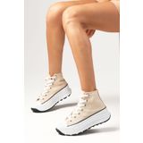 Mio Gusto Bendis Bej Renk Keten Kalın Tabanlı Yüksek Bilekli Günlük Kadın Sneaker Ayakkabı