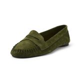 Mio Gusto Capri Hakiki Süet Haki Renk Kadın Loafer Ayakkabı