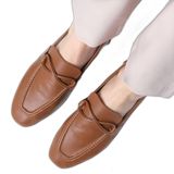 Mio Gusto Fiona Taba Renk Hakiki Deri Küt Burunlu Kadın Loafer Ayakkabı