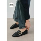Mio Gusto Martina Hakiki Deri Siyah Renk Küt Burunlu Kadın Loafer Ayakkabı