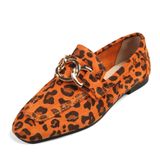 Mio Gusto Myrcella Hakiki Süet Turuncu Renk Leopar Desenli Zincir Aksesuarlı Küt Burunlu Kadın Loafer Ayakkabı