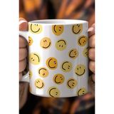 Mio Life Emoji Desenli 330ML Baskılı Beyaz Seramik Kupa Bardak - 100 Adet