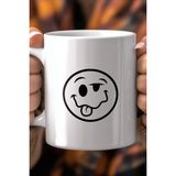 Mio Life Emoji Yüz Desenli 330ML Baskılı Beyaz Seramik Kupa Bardak - 100 Adet