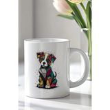 Mio Life Geometrik Renkli Köpek Desenli 330ML Baskılı Beyaz Seramik Kupa Bardak - 100 Adet