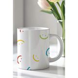 Mio Life Gülen Yüz Emojili 330ML Baskılı Beyaz Seramik Kupa Bardak - 100 Adet