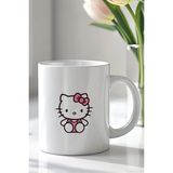 Mio Life Hello Kitty Tasarımlı 330ML Baskılı Beyaz Seramik Kupa Bardak - 100 Adet