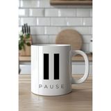 Mio Life Kahve Molası Pause Tasarımlı 330ML Baskılı Beyaz Seramik Kupa Bardak - 100 Adet