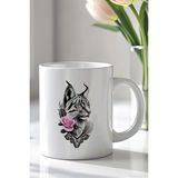 Mio Life Kedi Figürlü 330ML Baskılı Beyaz Seramik Kupa Bardak - 100 Adet
