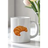 Mio Life Minimal Kruvasan Tasarımlı 330ML Baskılı Beyaz Seramik Kupa Bardak - 100 Adet