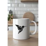 Mio Life Minimal Origami Kuş Tasarımlı 330ML Baskılı Beyaz Seramik Kupa Bardak - 100 Adet