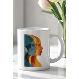 Mio Life Modern Art Kadın Silüeti 330ML Baskılı Beyaz Seramik Kupa Bardak - 100 Adet