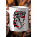 Mio Life Modern Heykel Çizim Desenli 330ML Baskılı Beyaz Seramik Kupa Bardak - 100 Adet