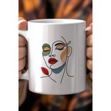 Mio Life Modern Line Art Kadın Figürlü 330ML Baskılı Beyaz Seramik Kupa Bardak - 100 Adet