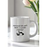 Mio Life Motivasyon Yazılı Panda Desenli 330ML Baskılı Beyaz Seramik Kupa Bardak - 100 Adet