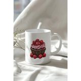 Mio Life Muffin Desenli 330ML Baskılı Beyaz Seramik Kupa Bardak - 100 Adet