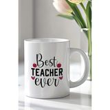 Mio Life Öğretmene Hediye Best Teacher Ever Yazılı 330ML Baskılı Beyaz Seramik Kupa Bardak - 100 Adet