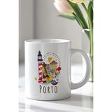 Mio Life Portekiz Porto Temalı 330ML Baskılı Beyaz Seramik Kupa Bardak - 100 Adet