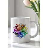 Mio Life Renkli Mandala Çiçek Desenli 330ML Baskılı Beyaz Seramik Kupa Bardak - 100 Adet