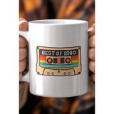 Mio Life Retro Kaset Desenli 330ML Baskılı Beyaz Seramik Kupa Bardak - 100 Adet