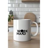 Mio Life Work Hard Motivasyon Temalı 330ML Baskılı Beyaz Seramik Kupa Bardak - 100 Adet