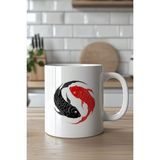 Mio Life Yin Yang Balık Desenli 330ML Baskılı Beyaz Seramik Kupa Bardak - 100 Adet