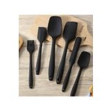 Miomi Isıya Dayanıklı Yanmaz Yapışmaz Silikon Spatula Seti 6 Parça Siyah