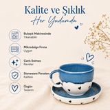 Mions Amor Altlıklı Premium Stoneware Seramik Fincan – El Yapımı Türk Kahvesi ve Espresso Fincanı - Mavi