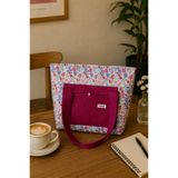 MIORA BAG Çiçek Desenli Bordo Cepli Omuz Çantası – El Yapımı Geniş Hacimli Günlük Tote Bag