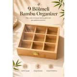 MİORA HOME 9 BÖLMELİ BAMBU ORGANİZER KUTUSU ŞEFFAF KAPAKLI ÇOK AMAÇLI TAKI SAAT KÜPE YÜZÜK AKSESUAR BİTKİ ÇAYI KURUYEMİŞ SAKLAMA KUTUSU