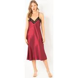 Miorre Dantel Detaylı Derin Sırt Dekolteli Yırtmaçlı Saten Gecelik - XL - 2XL - Bordo