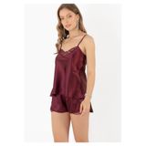 miorre Ince Askılı Güpürlü Saten Şortlu Takım Yeni Sezon (1 Adet Ekonomik),Eflatun Xl/2Xl,Yur-YD47041