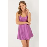 Miorre İnce Askılı Mini Saten Gecelik (ORKİDE / L/XL)