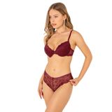 Miorre Push-Up Dolgulu Dantel Sütyen Takım BORDO 75
