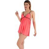 Miorre Sabit Askılı Transparan Mini Gecelik NEON PEMBE S-M