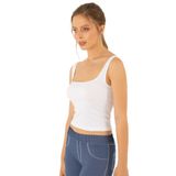 Miorre Seamless Dikişsiz Crop Tişört, Kare Yaka, Askılı, Beyaz, M/L