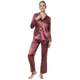 miorre Uzun Kol Kadın Pijama Takım Saten Yeni Sezon,Eflatun S/M