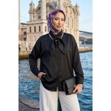 Miostil Kadın Siyah Saten Fular Yaka Gömlek Tesettür Oversize Şık Tunik Ofis Kombin Uygun Siyah - Standart
