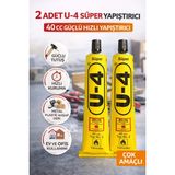 Mir Kitap 2 Adet U-4 Süper Yapıştırıcı 40 cc Güçlü Hızlı Yapıştırıcı Çok Amaçlı Metal Plastik Ahşap Deri Yapıştırıcı