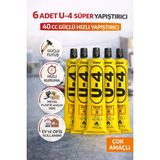 Mir Kitap 6 Adet U-4 Süper Yapıştırıcı 40 cc Güçlü Hızlı Yapıştırıcı Çok Amaçlı Metal Plastik Ahşap Deri Yapıştırıcı